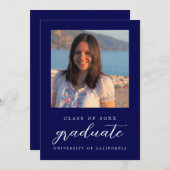 Navy Blue Minimalist Classy 1 Photo Afstuderen Kaart (Voorkant / Achterkant)