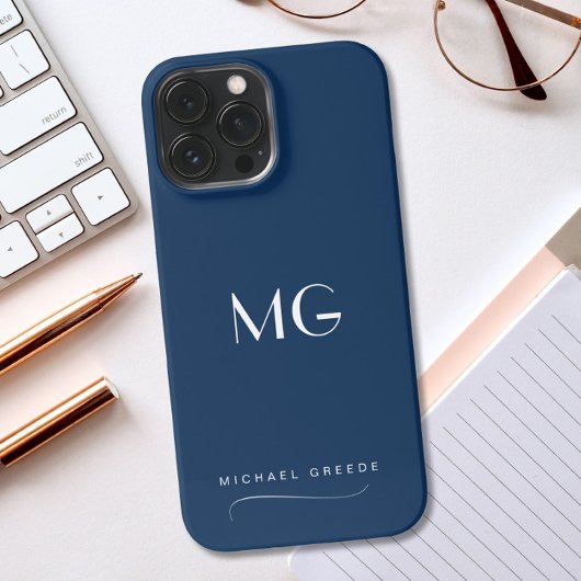 Navy Blue Minimalist Gepersonaliseerd iPhone Hoesje