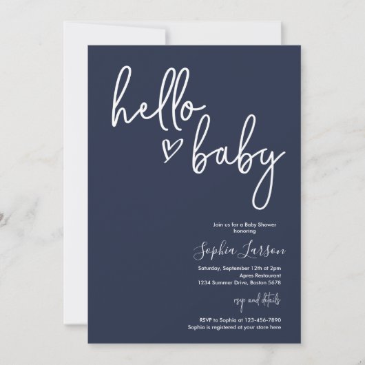 Navy Blue Minimalist Modern Boho Baby shower Kaart (Voorkant)