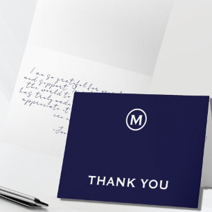 Navy Blue Minimalist Monogram Dank u Notitiekaartje