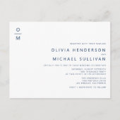 Navy Blue Minimalist Monogram QR Code Wedding Uitnodiging Briefkaart (Voorkant)