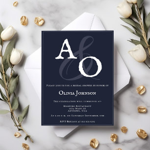 Navy Blue Minimalist Monogram Vrijgezellenfeest Kaart