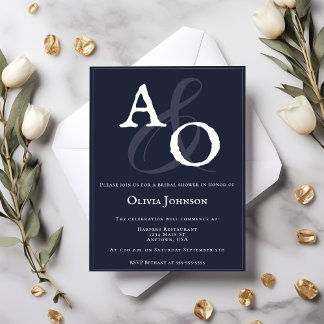 Navy Blue Minimalist Monogram Vrijgezellenfeest Kaart