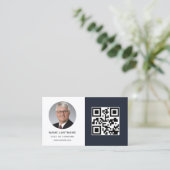 Navy Blue Minimalist PhotoQR Code Sociale Media Visitekaartje (Staand voorkant)