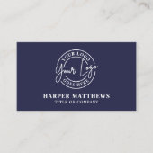 Navy Blue Minimalist Professional Logo QR Code Visitekaartje (Voorkant)