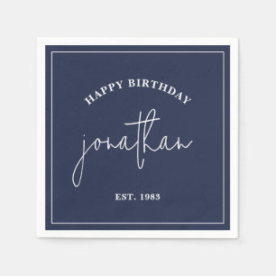 Navy Blue Minimalist Verjaardag Custom Naam Servet