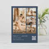 Navy Blue Minimalist Vijf 5 foto QR code bruiloft Kaart (Staand voorkant)