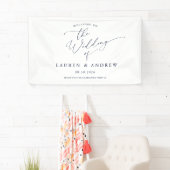 Navy Blue-minimalist Welkom op onze bruiloft 1 Spandoek (Insitu)