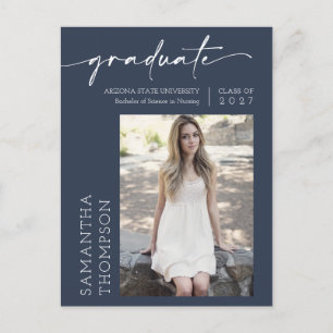 Navy Blue-minimalistisch script dat ze heeft gemaa Briefkaart
