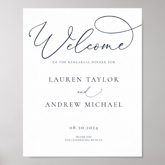 Navy Blue Minimalistische Oefen Dinerschild Poster (Voorkant)