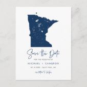 Navy Blue Minnesota Kaart QR Code Bewaar de datum (Voorkant)