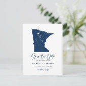 Navy Blue Minnesota Kaart QR Code Bewaar de datum (Staand voorkant)