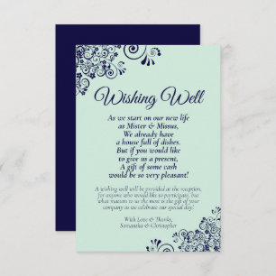 Navy Blue & Mint Green Wedding Wishing Well Poem Informatiekaartje