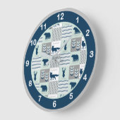 Navy Blue, Mint Green Woodland Animals Grote Klok (Hoek)