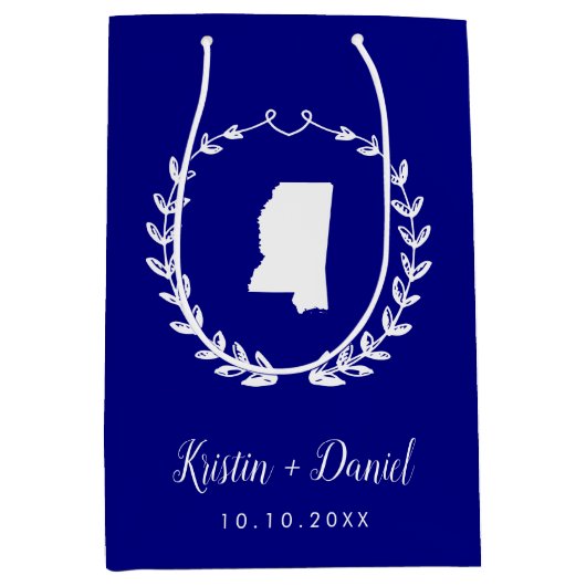 Navy Blue Mississippi Map Wedding Welcome Swag Medium Cadeauzakje (Voorkant)