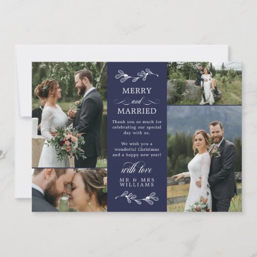 Navy Blue Mistletoe Merry Gefelriteerd kerstdank Bedankkaart (Voorkant)