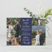 Navy Blue Mistletoe Merry Gefelriteerd kerstdank Bedankkaart (Staand voorkant)