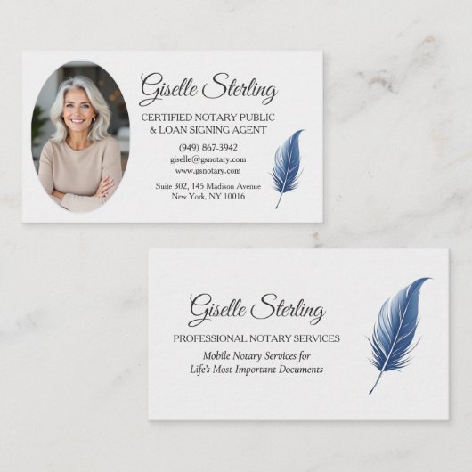 Navy Blue Mobile Notaris Openbare Moderne Foto Visitekaartje (Voorkant / Achterkant)