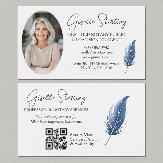 Navy Blue Mobile Notary QR Code Modern Photo  Visitekaartje