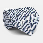 Navy Blue Mod Geometric met White Stropdas (Opgerold)