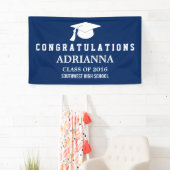 Navy Blue Modern Afstuderen Pet gefeliciteerd Spandoek (Insitu)