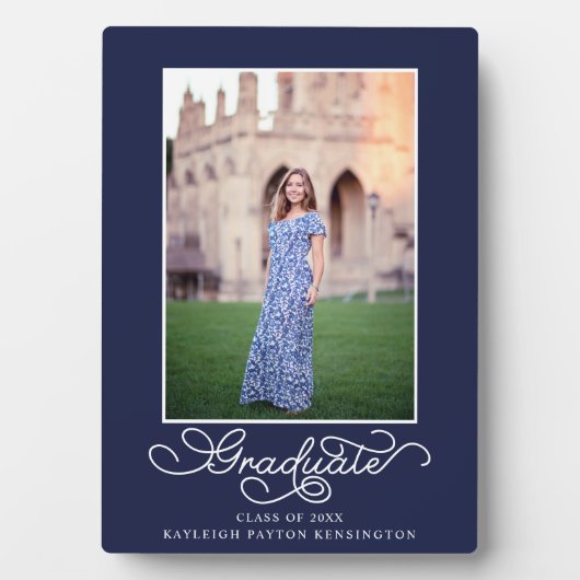 Navy Blue Modern Afstuderen Photo Keepomwille Fotoplaat (voorkant)