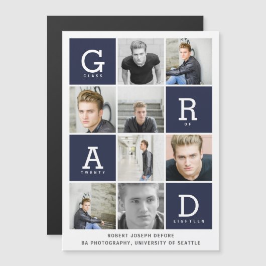 Navy blue modern afstuderen voor fotocollage (Voorkant / Achterkant)