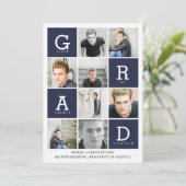 Navy blue modern afstuderen voor fotocollage aankondiging (Staand voorkant)