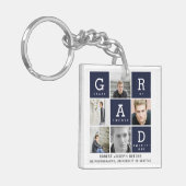 Navy blue modern afstuderen voor fotocollage sleutelhanger (Voorkant Links)
