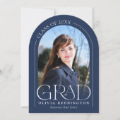 Navy Blue Modern Arch 2 Foto Afstudeerder Aankondi Kaart (Voorkant)