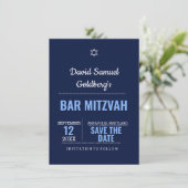 Navy Blue Modern Bar Mitzvah Enregistrer la carte (Debout devant)