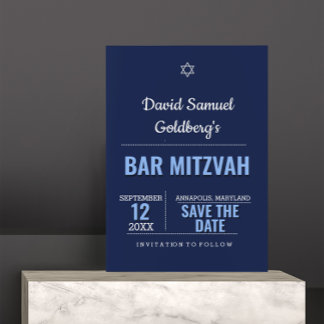 Navy Blue Modern Bar Mitzvah Enregistrer la carte 