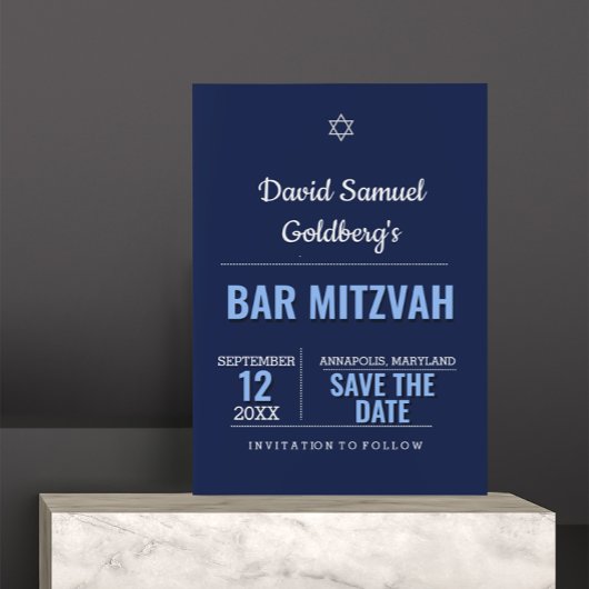 Navy Blue Modern Bar Mitzvah Enregistrer la carte