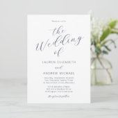 Navy Blue Modern Calligraphy Script Wedding Kaart (Staand voorkant)