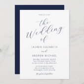 Navy Blue Modern Calligraphy Script Wedding Kaart (Voorkant / Achterkant)