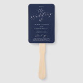 Navy Blue Modern Calligraphy Wedding Programme Handwaaier (Voorkant)
