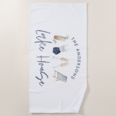 Navy blue modern champagne script Lake house Strandlaken (Voorkant)