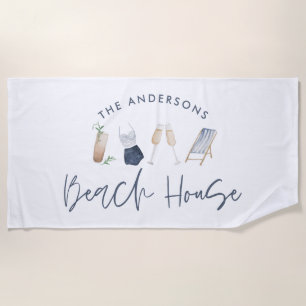 Navy blue modern champagne script strand house strandlaken