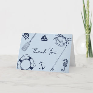 Navy Blue Modern Elegant Gevist Boy Baby shower Bedankkaart