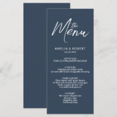 Navy Blue Modern Elegant Simple Mariage Menu (Devant / Derrière)