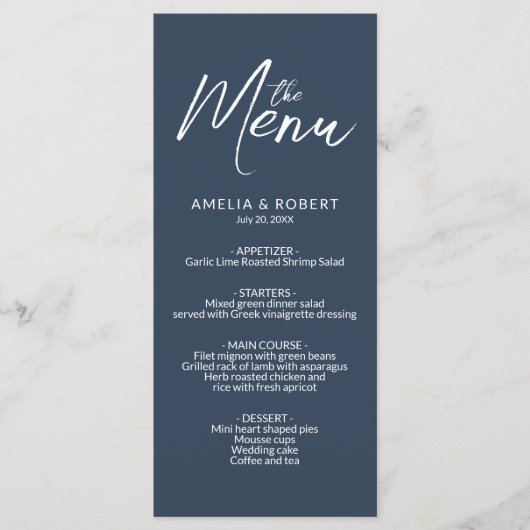 Navy Blue Modern Elegant Simple Mariage Menu (Devant)