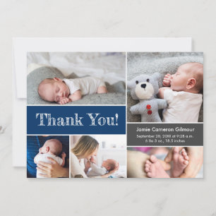 Navy Blue Modern Foto's Baby shower Hartelijk dank Bedankkaart