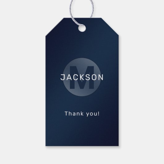 Navy blue modern, gepersonaliseerd monogram cadeaulabel (Voorkant)