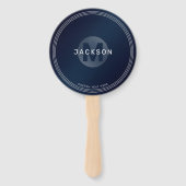 Navy blue modern, gepersonaliseerd monogram hand handwaaier (Voorkant)