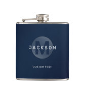 Navy blue modern, gepersonaliseerd monogram heupfles (Voorkant)