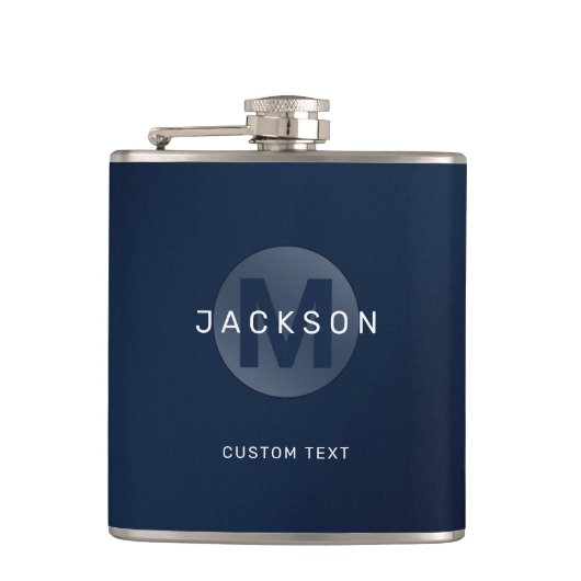 Navy blue modern, gepersonaliseerd monogram heupfles (Voorkant)