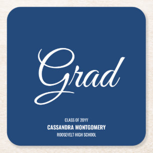 Navy Blue Modern Graduation Party Vierkante Kartonnen Onderzetter