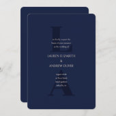 Navy Blue Modern Initialen Monogram Wedding Invita Kaart (Voorkant / Achterkant)