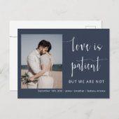 Navy Blue Modern Minimal Script Photo Elopement Briefkaart (Voorkant / Achterkant)