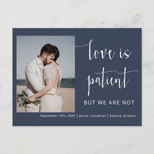 Navy Blue Modern Minimal Script Photo Elopement Briefkaart (Voorkant)